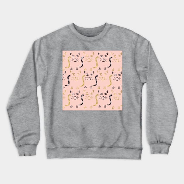 Gold black cats pattern on pink Crewneck Sweatshirt by 3PennyPhilo